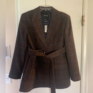 Madewell Checkered Blazer in Brown and Blue